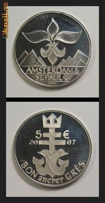 bnk mnd Antarctica Amsterdam &amp;amp; St Paul Islands 5 euro 2007 , proof foto