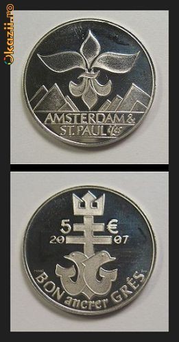 bnk mnd Antarctica Amsterdam &amp; St Paul Islands 5 euro 2007 , proof