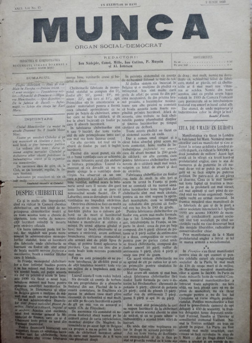 Ziarul Munca , organ social-democrat ,an 1 ,nr. 15 ,1890 , I. Nadejde , C. Mille