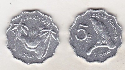 bnk mnd Anjouan 5 franci 2008 unc foto
