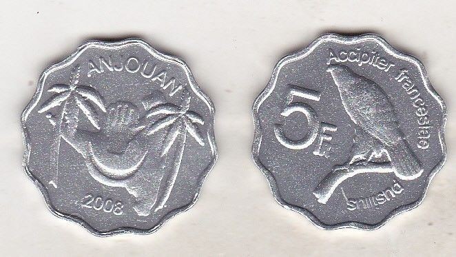 bnk mnd Anjouan 5 franci 2008 unc