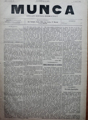 Ziarul Munca , organ social-democrat ,an 1 ,nr. 14 ,1890 , I. Nadejde , C. Mille foto