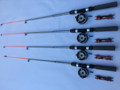 Set 4 lansete cu 4 mulinete + 4 monturi pentru pescuit la copca foto