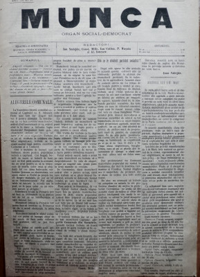 Ziarul Munca , organ social-democrat ,an 1 ,nr. 11 ,1890 , I. Nadejde , C. Mille foto