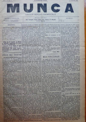 Ziarul Munca , organ social-democrat , an 1 ,nr. 5 ,1890 , I. Nadejde , C. Mille foto