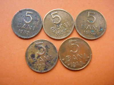 5 BANI 1952, 1953, 1954, 1955, 1956. LOT foto