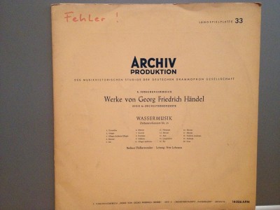 HANDEL - WATER MUSIC : Berliner Philharmoniker (1958/ARCHIV/RFG) -disc/rar/VINIL foto
