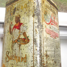 5458-I-Ciocolata SUCHARD cutie rara veche din metal.
