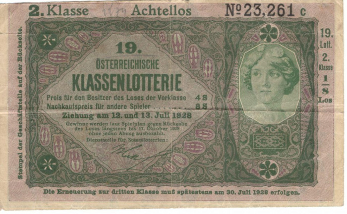 Austria bilet loterie 1928