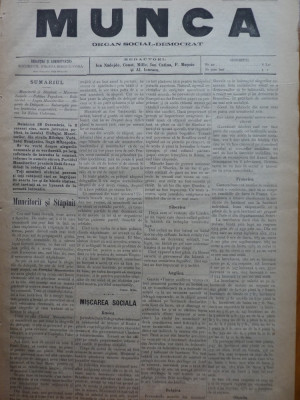 Ziarul Munca , organ social-democrat ,an 1 ,nr. 36 ,1890 , I. Nadejde , C. Mille foto