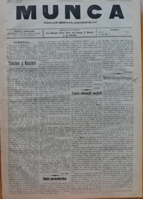 Ziarul Munca , organ social-democrat ,an 1 ,nr. 39 ,1890 , I. Nadejde , C. Mille foto