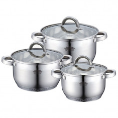 Set 3 crati?e din inox cu capac din sticla Carlos, Peterhof, 6 piese, 2.1, 2.9, 3.9 litri foto