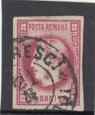 ROMANIA 1868 LP 24 CAROL I CU FAVORITI VAL. 18 BANI CARMIN STAMPILA BUCURESTI foto