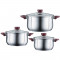 Set 3 crati?e din inox cu capac din sticla Vino Peterhof, 2.5, 3.4, 5.8 Litri, 6 piese