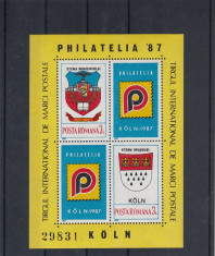 ROMANIA 1987 LP 1188 TARGUL FILATELIC INTERNATIONAL KOLN BLOC MNH foto