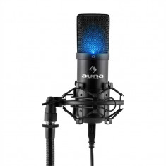 Auna MIC-900B-LED, negru, microfon condensator de studio USB, LED-uri foto