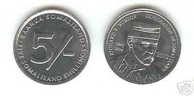 bnk mnd Somaliland 5 shillings 2002 unc , Richard Burton foto