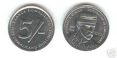 bnk mnd Somaliland 5 shillings 2002 unc , Richard Burton