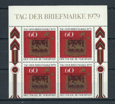 GERMANIA 1979 &amp;ndash; ZIUA MARCII POSTALE , bloc de 4 nestampilat, F146 foto