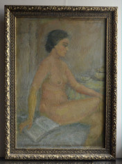 PICTURA 48/68 CM. ULEI/PANZA NUD CU CARTE SEMNAT DREAPTA SUS INDESCIFRABIL foto