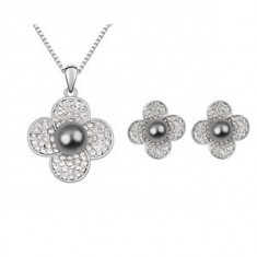 Set bijuterii cu perle Silver Pearl Flower foto