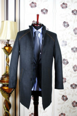 Palton barbati , gri , Slim Fit , Ucu Dima , Cod :Palton B.613 Gri (Culoare: Gri, Marime palton: 48) foto