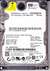 HARD DISK LAPTOP SATA 250 GB WD SCORPIO 5400 ROT/MIN ;8 MB BUFFER IMPECABIL foto