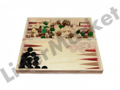 Set joc table si sah din lemn lacuit 44 x 22 cm cu piese incluse foto