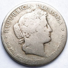 PERU , 25 CENTAVOS 1921 , DIAMETRU 24mm. foto