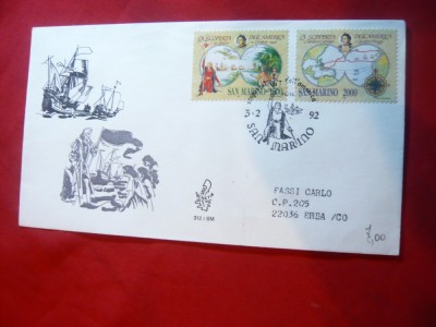 Plic FDC - Descoperirea Americii - Columb 1992 San Marino foto