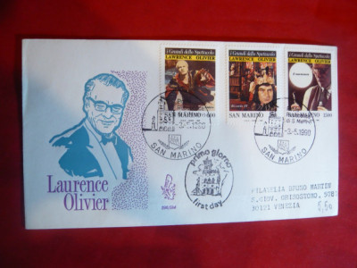 Plic FDC - Personalitati- Mari Actori - Laurence Olivier 1990 San Marino foto