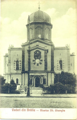 CP Z451 - VEDERI DIN BRAILA -BISERICA SFT. GHEORGHE - CULOARE SEPIA SPRE VERDE foto