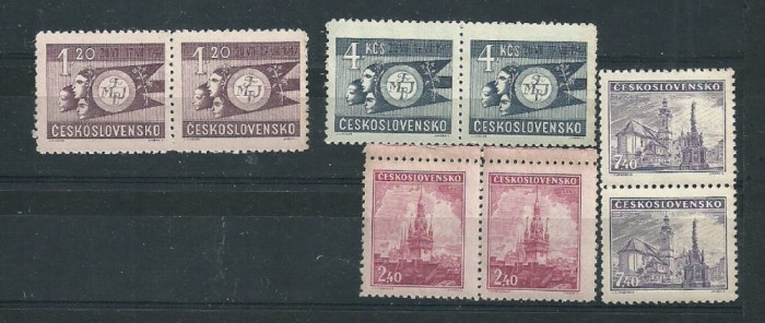 CEHOSLOVACIA 1946/47- BISERICI, FESTIVALUL TINERETULUI, serii pereche MNH, B32