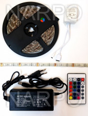 KIT BANDA LED RGB 5050 300 LEDURI 5 METRI + ALIMENTATOR + TELECOMANDA foto