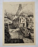 Ernest Marie Herscher &quot;Strada din Paris&quot; gravura veche, Peisaje, Cerneala, Realism