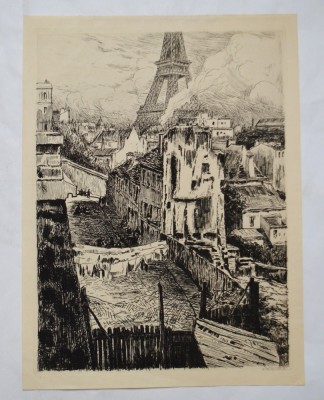 Ernest Marie Herscher &amp;quot;Strada din Paris&amp;quot; gravura veche foto