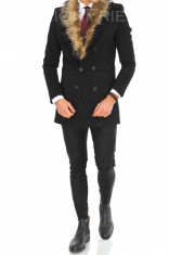 Palton pentru barbati, negru cu blana - LICHIDARE DE STOC - 9626 foto
