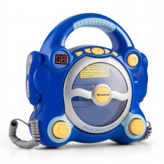 Auna Pocket Rocker, albastru, sistem karaoke cu CD player, Sing a Long, 2 microfoane, baterii foto