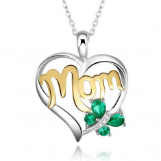 Colier Personalizat Borealy Argint 925 &amp;quot;Love Mom&amp;quot; 18 kt Aur si Smaralde foto