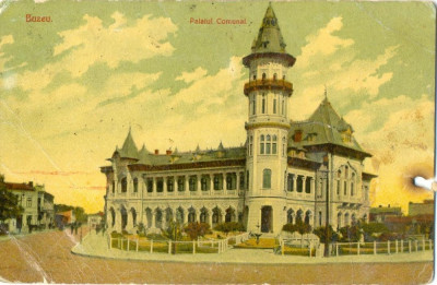 CP Z501 -BUZEU(BUZAU) -PALATUL COMUNAL -CIRCULATA 1912 ? , ASA PARE PE STAMPILA foto