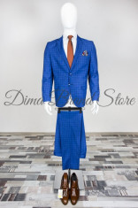 Costum elegant , carouri , barbati , Slim Fit, Cod: 117/121 (Culoare: Albastru, Marime Costum: 54) foto