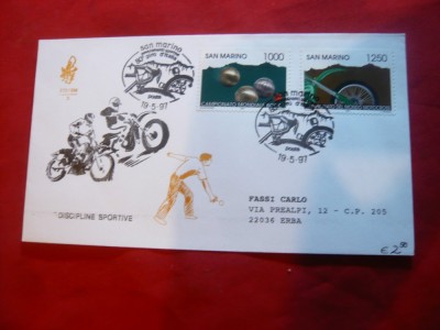 Plic FDC -Camp. Mondiale Motocros si al 80-lea Tur al Italiei 1997 San Marino foto