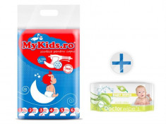 Scutece Copii Mykids New Midi 3 (4-9 Kg ) 62 Buc Cadou Servetele Umede Dr. Wipes Aloe Fara Capac foto