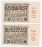 SET 2 BANCNOTA CU SERII CONSECUTIVE - GERMANIA - 100 MILLIONEN MARK 1923 - AUNC