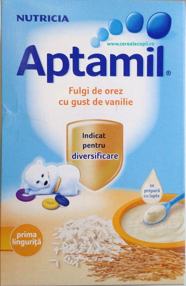 Cereale bebelusi Aptamil fulgi de orez cu vanilie, de la 4 luni