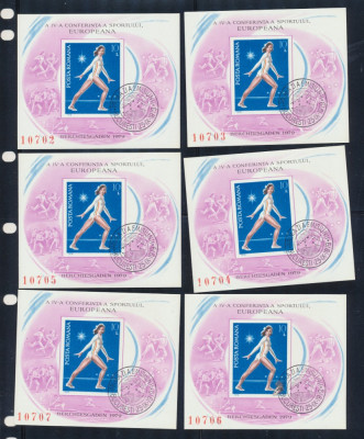 Romania 1979 colita nedantelata gimnastica Berchtesgaden stampila prima zi 6 buc foto