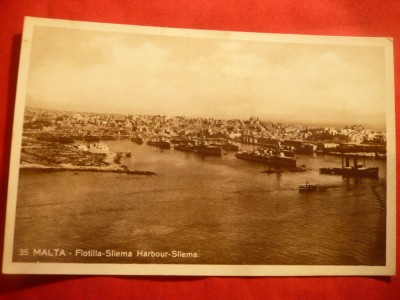 Ilustrata Malta- Portul -interbelic-Flotila Sliema Harbour foto