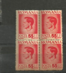 ROMANIA 1945 - EROARE PUNCT ROSU SUB 55, bloc de 4 nestampilat, F133 foto