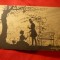 Ilustrata -Desen pe negativ - Scena romantica ,semnat W.Gabel -Berlin 1918