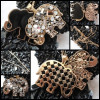 Colier Dama Auriu Lant Dublu cu 2 Elefanti si Cristale Swarovski Colorate. Pandantiv Elegant, Inox, Cadou Bijuterie Femei